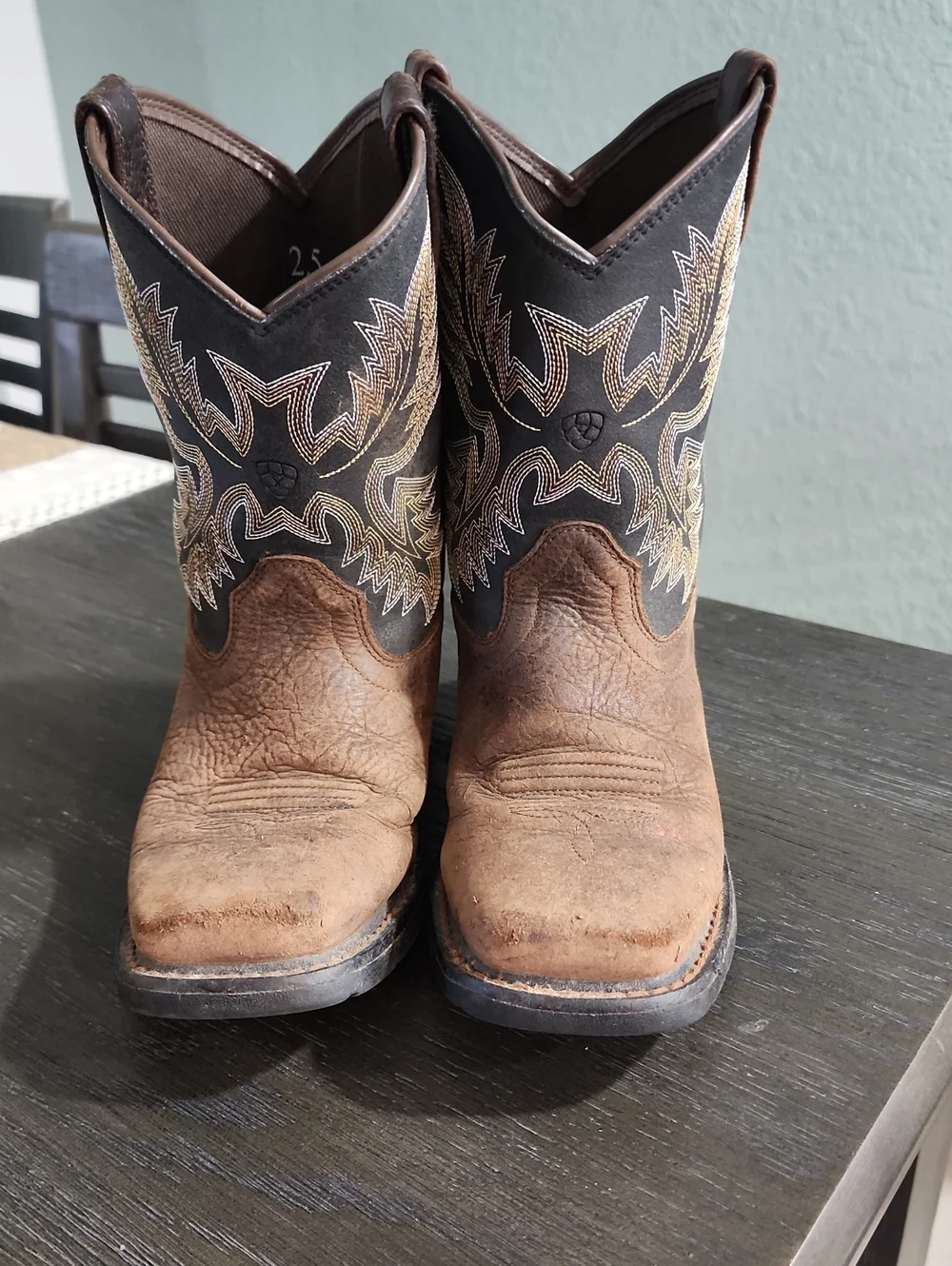 Boys Ariat Leather Boots with Embroidered Black Shaft